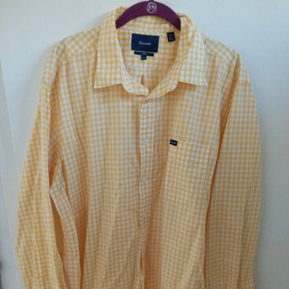 Faconnable Men's XXL Luxury Cotton Casual Button Down Gingham Plaid Shirt